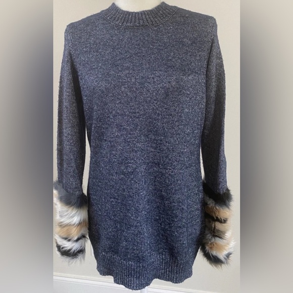 Boston Proper lured denim blue  with Faux Fur Cuffs - Picture 3 of 7